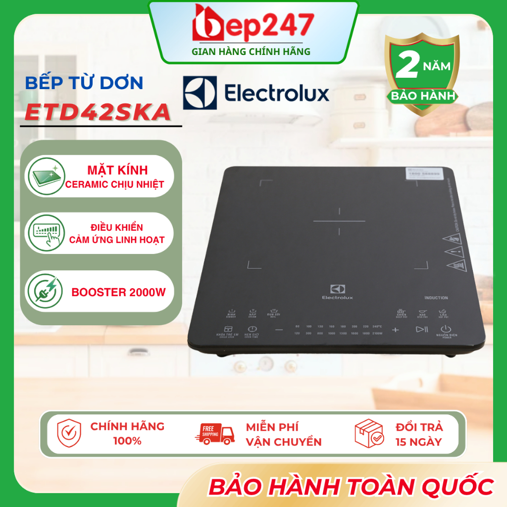Bếp Từ Đơn Electrolux ETD42SKA 2100W Mặt Kính Eurokera Cảm Ứng 6 Chế Độ Nấu Chính Hãng