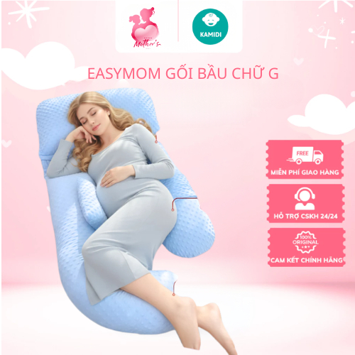 Gối Bầu Chữ G Easy MOM - Vải Nhung Matxa Mềm Giảm Đau Lưng, Gối Ôm Bà Bầu Chữ G vải điều hòa massage
