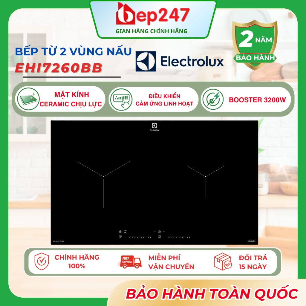 Bếp Từ Electrolux EHI7260BB 2 Vùng Nấu 3200W Lắp Âm PowerBoost Cảm Ứng Chính Hãng