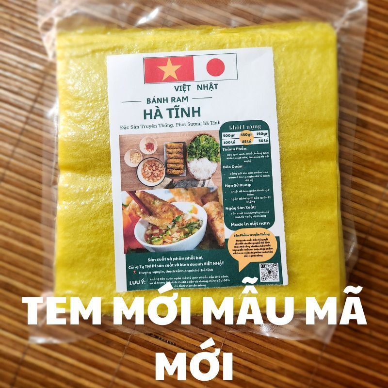 Vỏ ram Hà Tĩnh cuốn sẵn 500gr, Bánh ram Hà Tĩnh cuốn sẵn màu vàng  ăn kèm nem nướng Nha Trang