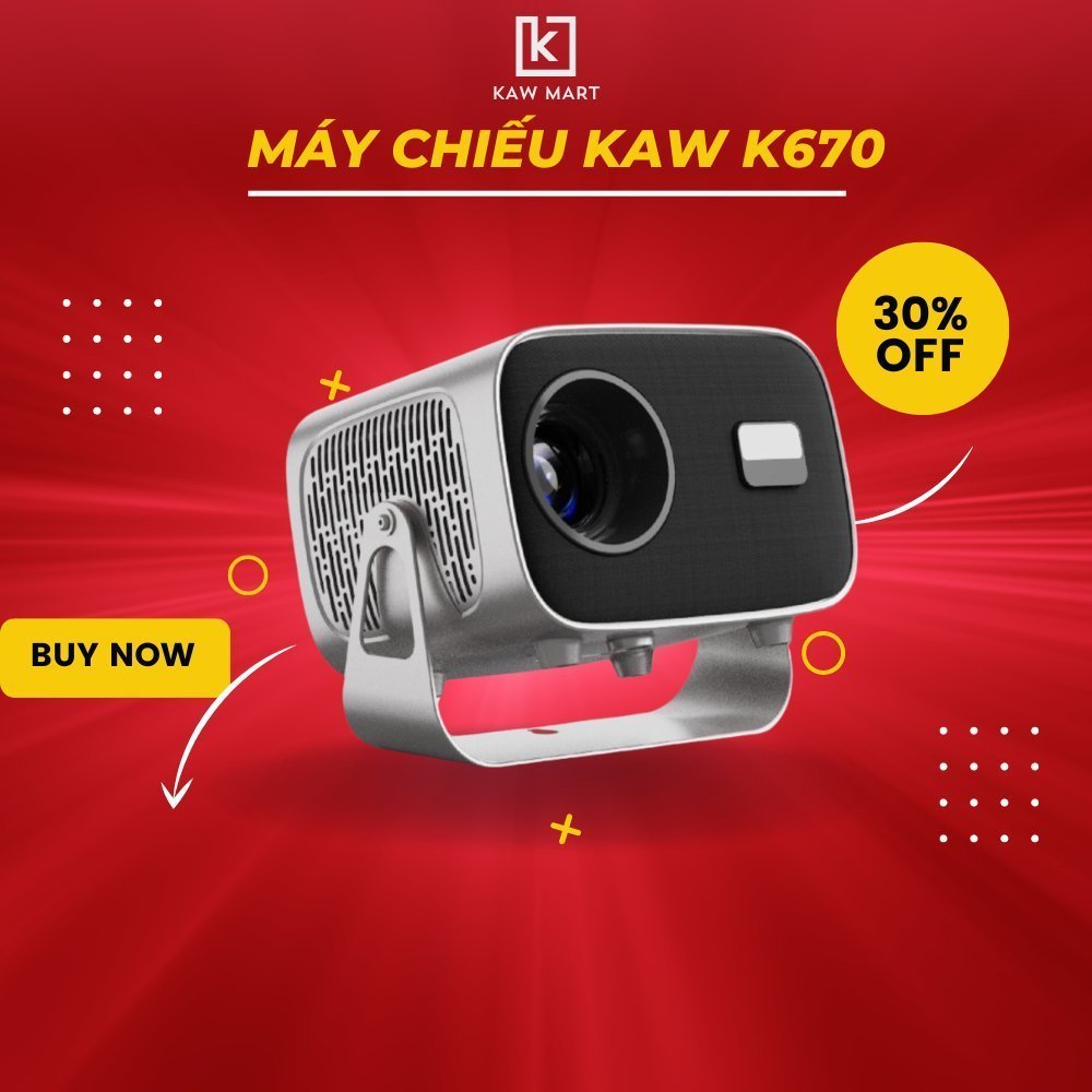 Máy chiếu mini KAW K650 hệ điều hành Androi kết nối điện thoại máy tính bảo hành chính hãng 12 tháng
