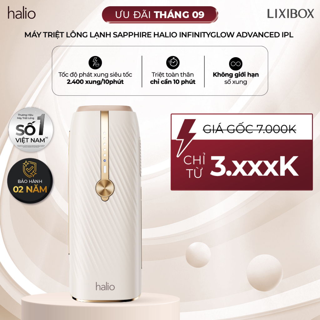 [CTĐB] Máy Triệt Lông Lạnh Sapphire Halio InfinityGlow Advanced IPL Cooling Hair Removal Device