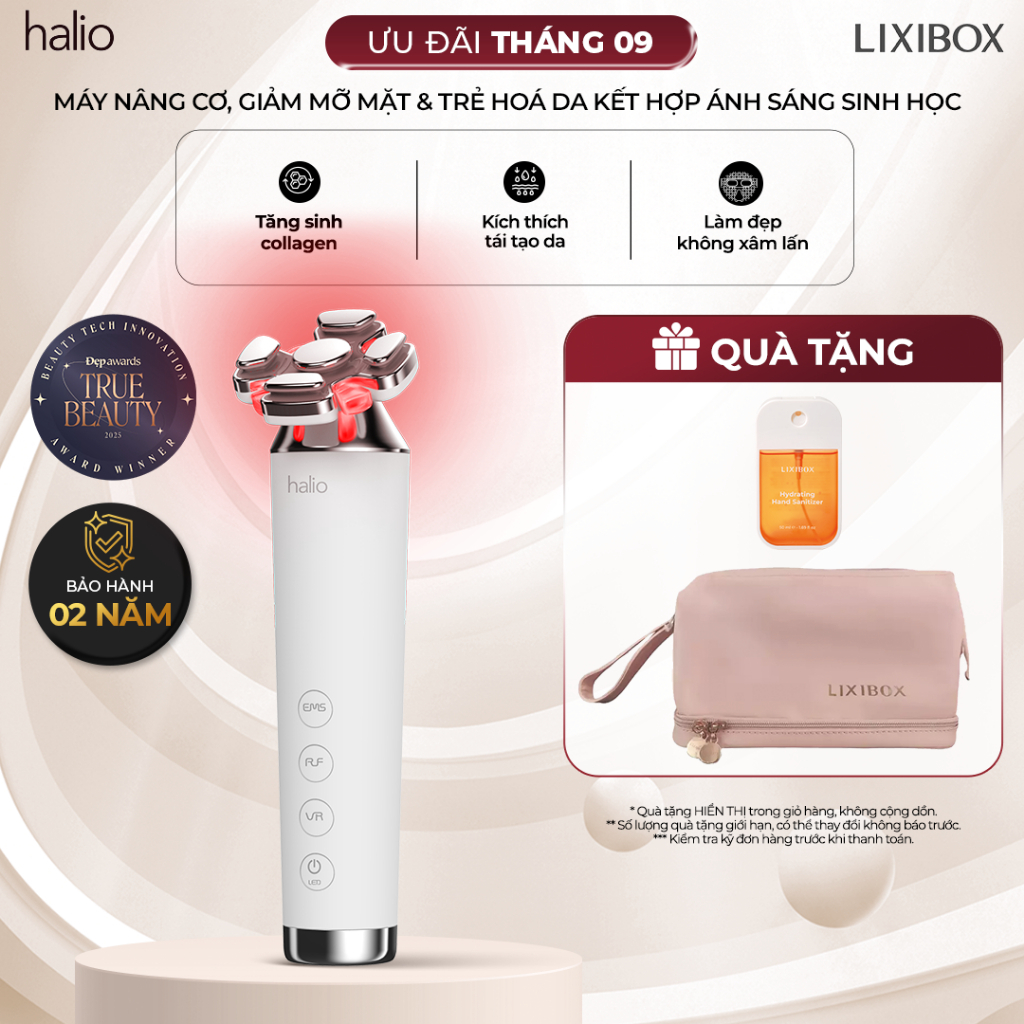 Máy Nâng Cơ, Giảm Mỡ Mặt & Trẻ Hoá Da Kết Hợp Ánh Sáng Sinh Học Halio RevitaWave Skin Rejuvenator