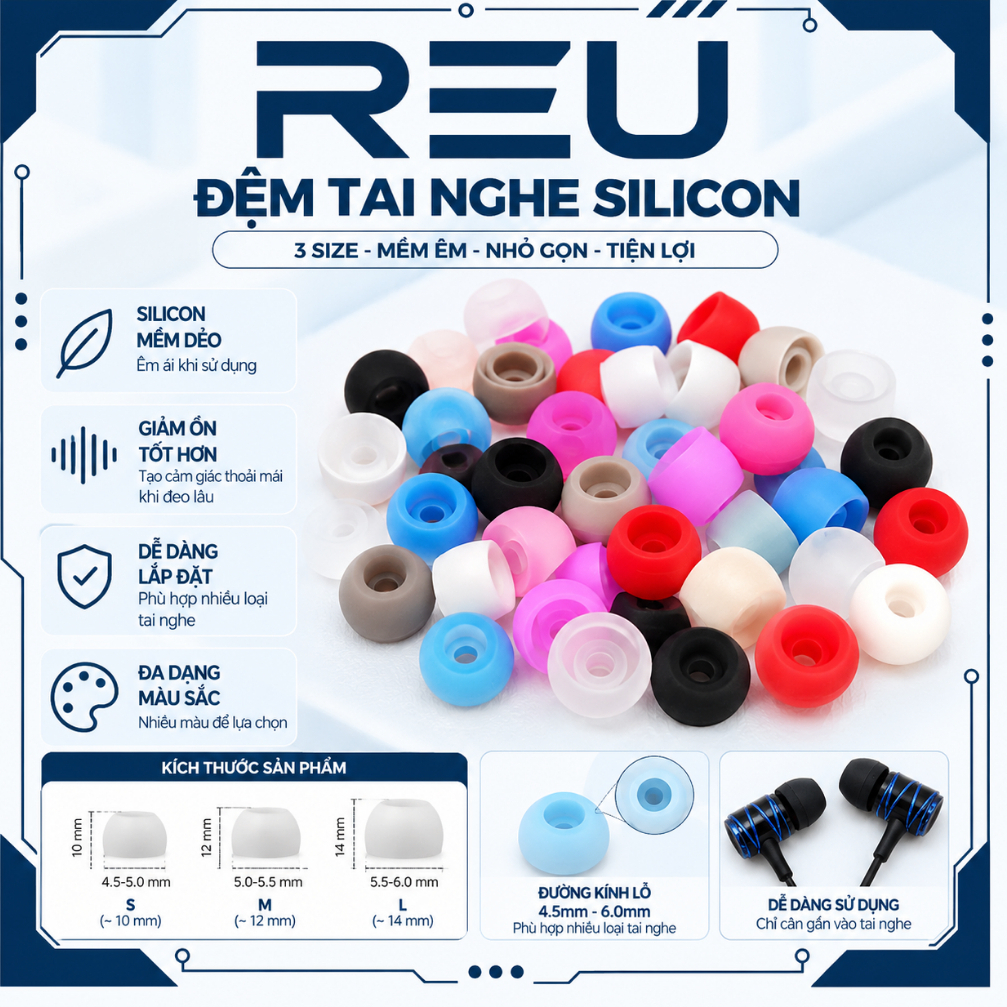 Cặp Đệm Tai Nghe Silicon 3 Size Phù Hợp Các Loại Tai Nghe Nhỏ Gọn Êm Ái Tiện…