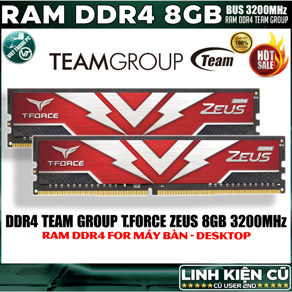 Ram Máy Tính Team Group T.Force Zeus DDR4 8GB 3200Mhz Tản nhiệt lá đã qua sử dụng LikeNew ( Cũ-2nd )