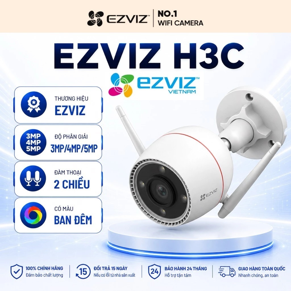 Camera Ngoài Trời WiFi EZVIZ H3C Color 2K/3K, 3MP/4MP Góc Cố Định, Có Màu Đêm, Phát Hiện Chuyển Động