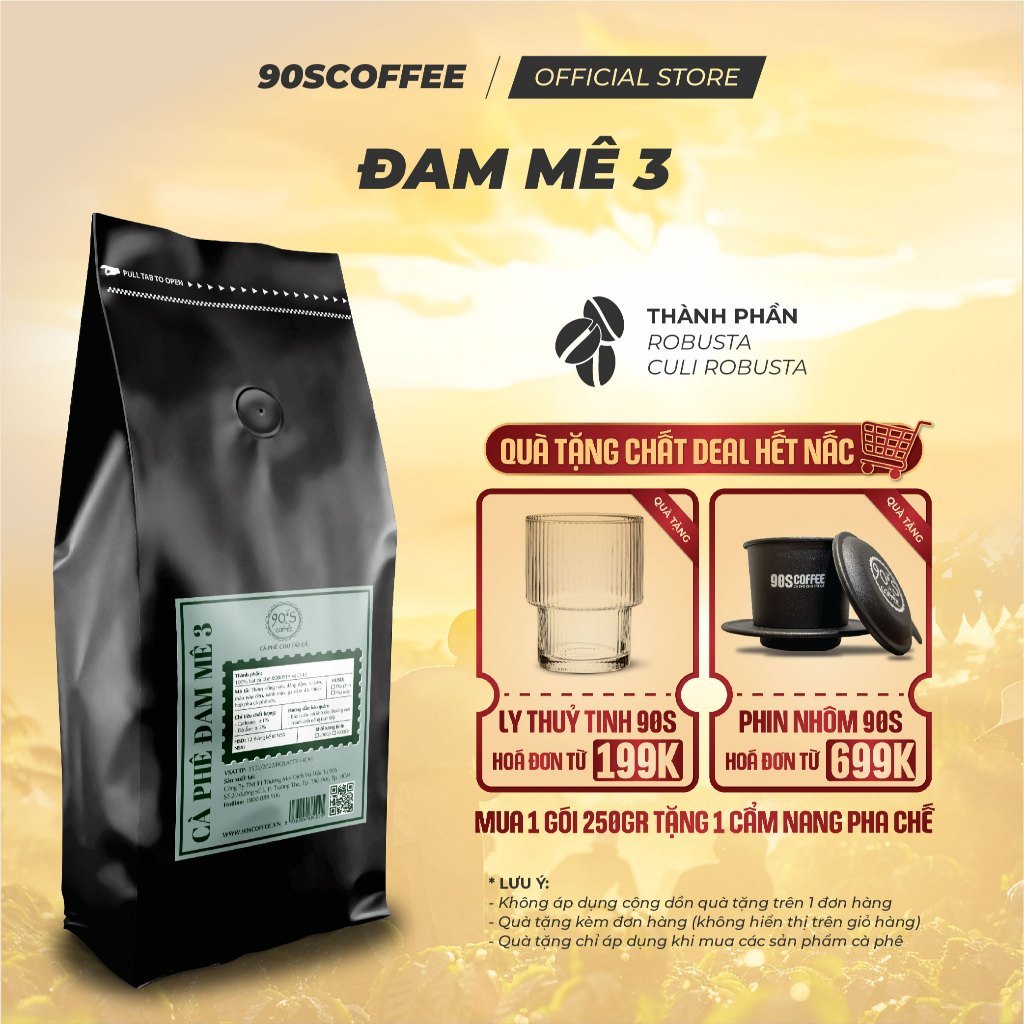 Cà Phê Đam Mê 3 Blend Robusta & Culi Rang Mộc - Pha Phin Truyền Thống, Đắng Đậm, Thơm Nồng - 90S COF