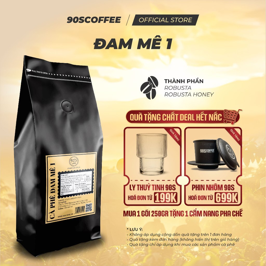 Cà Phê Đam Mê 1 Blend Robusta & Honey Rang Mộc - Đắng Đậm, Thơm Nồng, Không Chua - 90S COFFEE