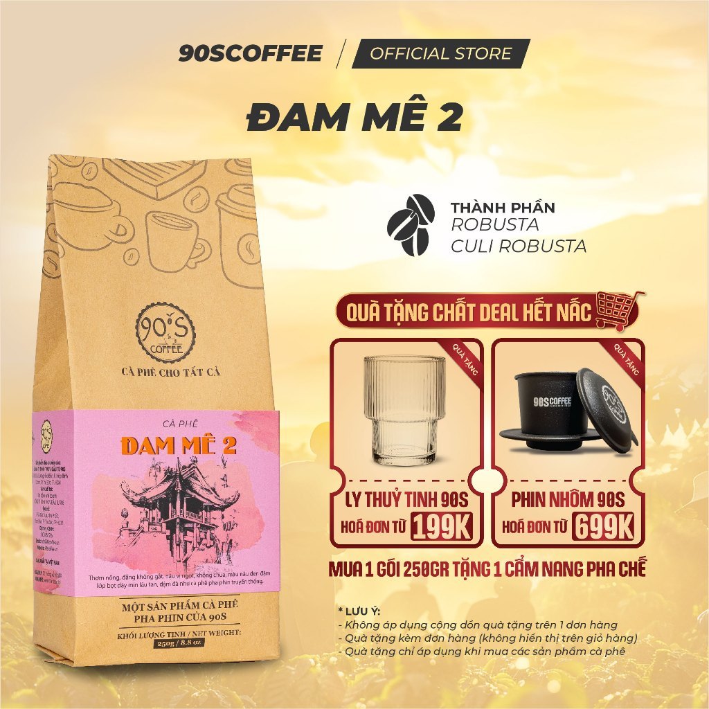Cà Phê Đam Mê 2 Blend Robusta & Culi Rang Mộc - Đắng Dịu, Hậu Ngọt, Thơm Nồng - 90S COFFEE