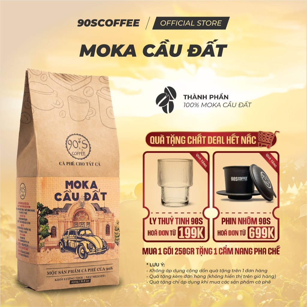 Cà Phê Moka Cầu Đất Rang Mộc Nguyên Chất - Chua Thanh, Hậu Ngọt, Thơm Dịu - 90S COFFEE
