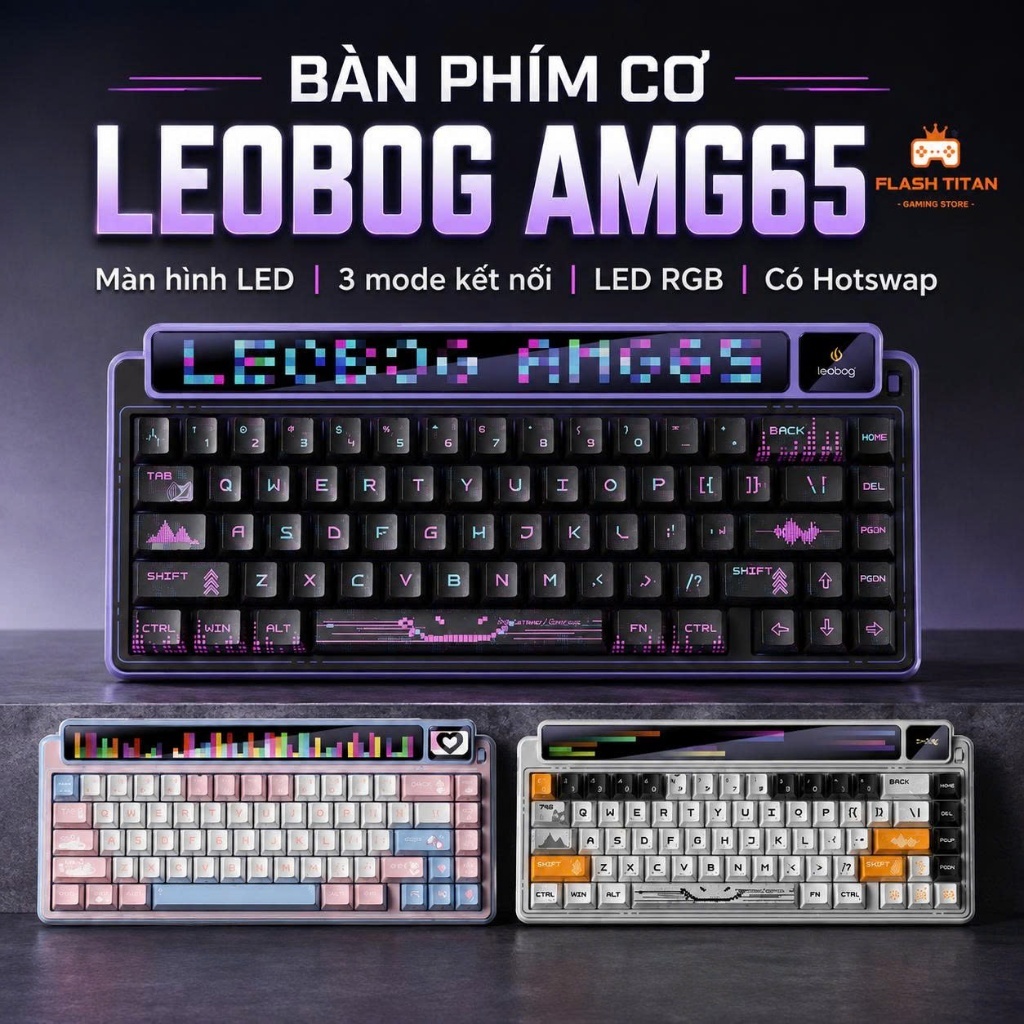 Bàn phím cơ Leobog AMG65 - Màn Led độc đáo, có app tùy chỉnh - LED RGB mạch xuôi - Pin 8000mAh