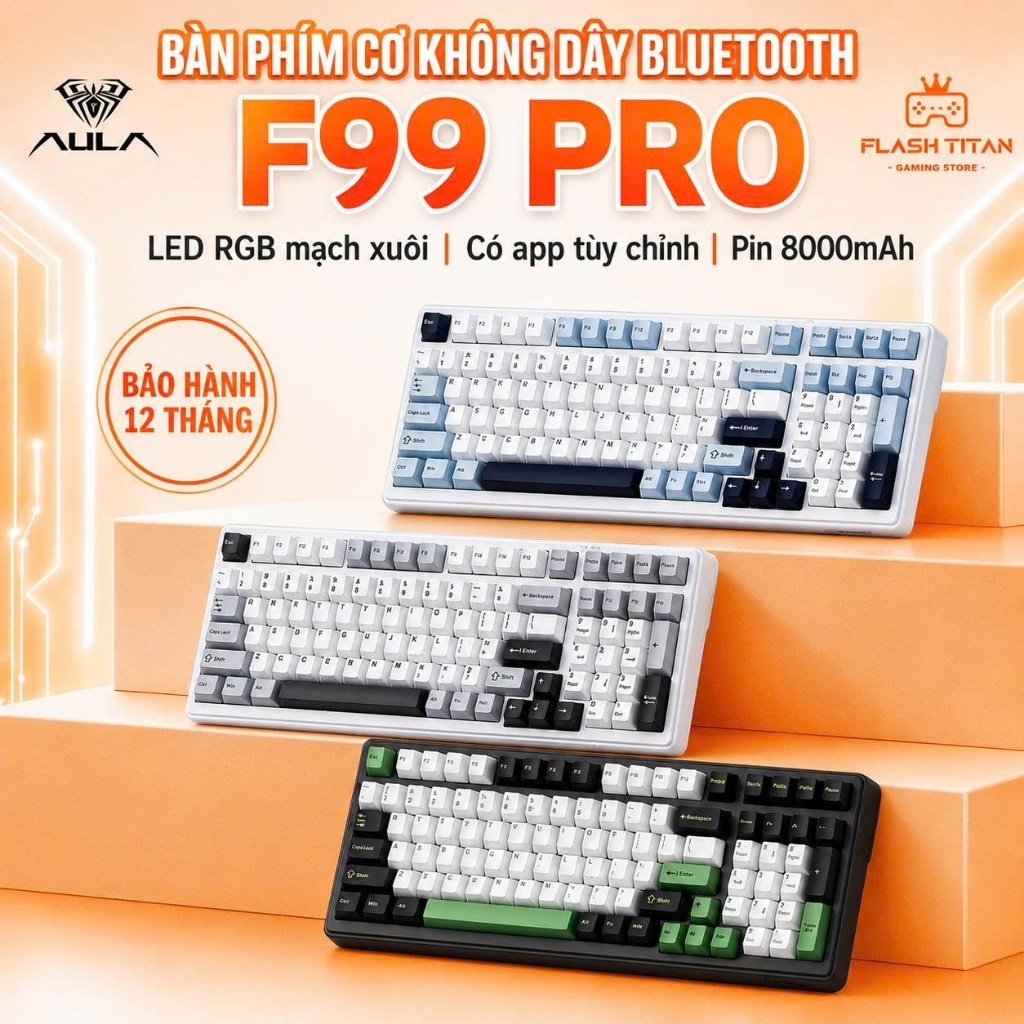 Bàn Phím Cơ Bluetooth AULA F99 PRO Fullsize Kết Nối Không Dây Dùng Cho PC, Laptop Chơi game Văn phòn