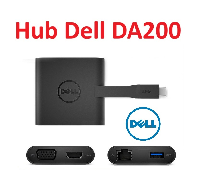 [ Rẻ vô địch ] Bộ chuyển đổi Dell DA200 - Docking Dell DA200 Type C to HDMI/VGA/Ethernet/USB 3.0 - C