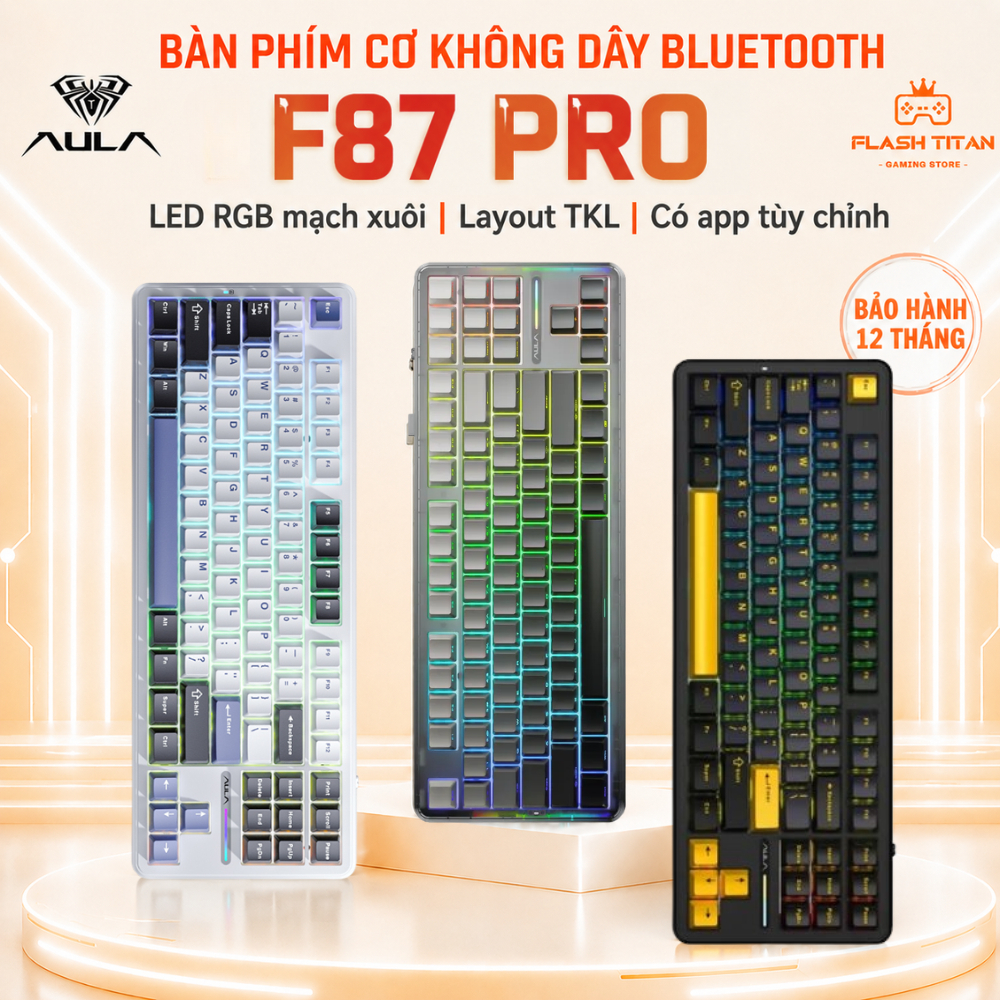 Bàn Phím Cơ Bluetooth AULA F87 Pro Kết Nối Không Dây, Layout 87 Phím Phổ Thông Dùng Cho PC, laptop V