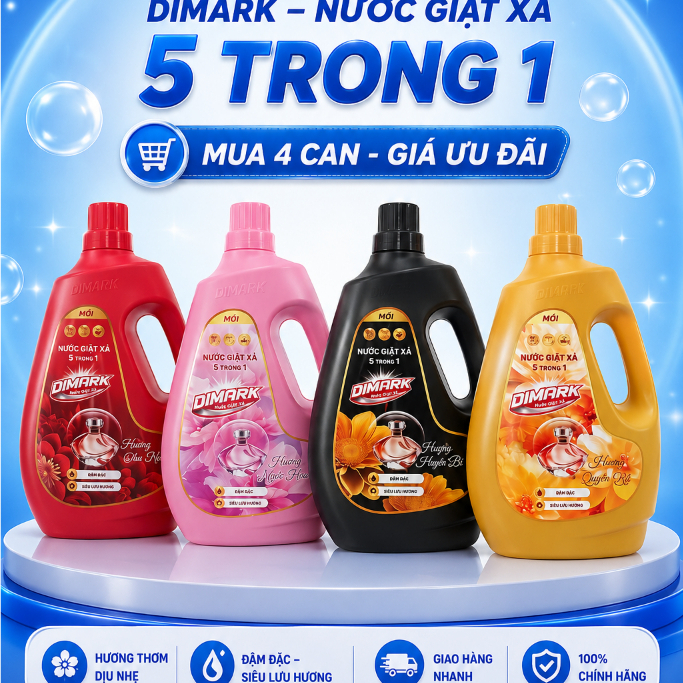 Nước giặt xả Dimark 5 in 1 Hương Nước Hoa Cao Cấp can 3,6kg