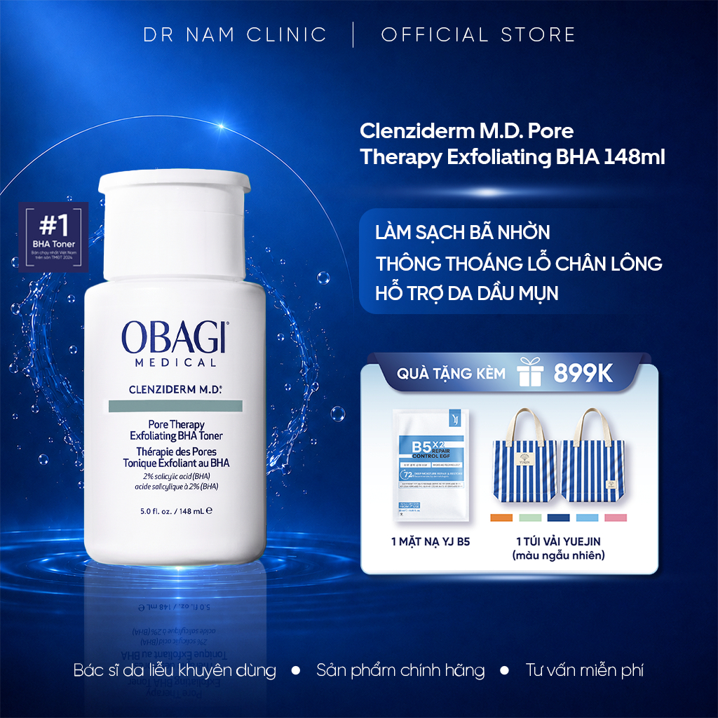Toner 2% BHA Tẩy Da Chết Giảm Mụn OBAGI Medical Clenziderm M.D. Pore Therapy Exfoliating BHA 148ML