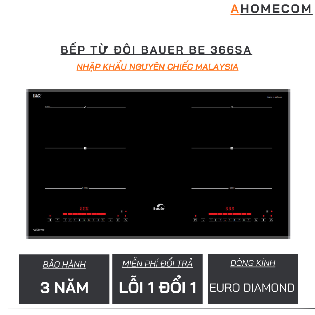 Bếp từ đôi BAUER 366SA | Nhập khẩu Malaysia | Bảo hành 3 năm