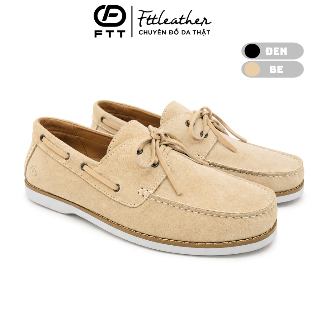 Giày da lộn nam boat shoes cao cấp FTTLeather giày da lộn nam cột dây đế bằng êm chân FC007B442
