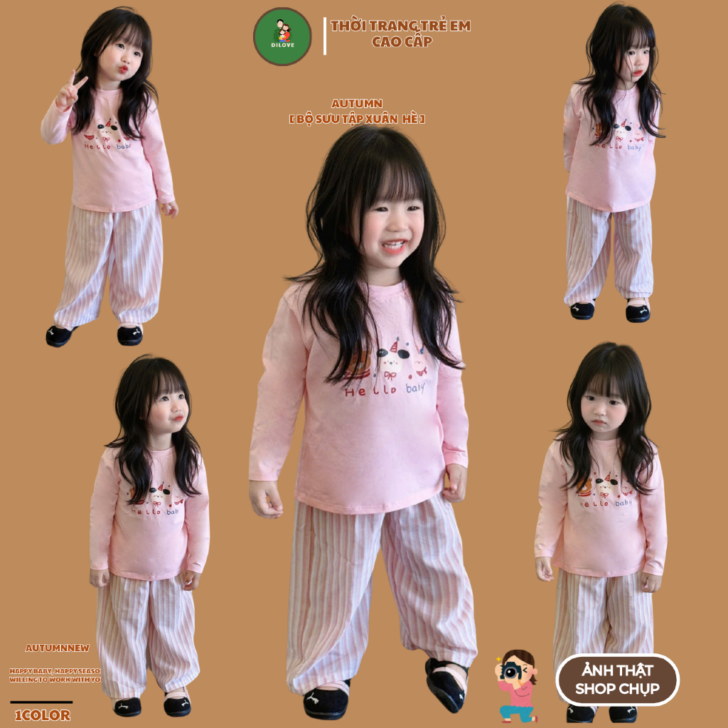 Bộ Quần Áo Dài Tay Cho Bé DILOVE Hàn Quốc Chất Liệu Cotton Co Giãn Thoáng Mát Quần Áo Dài Tay Cho Bé