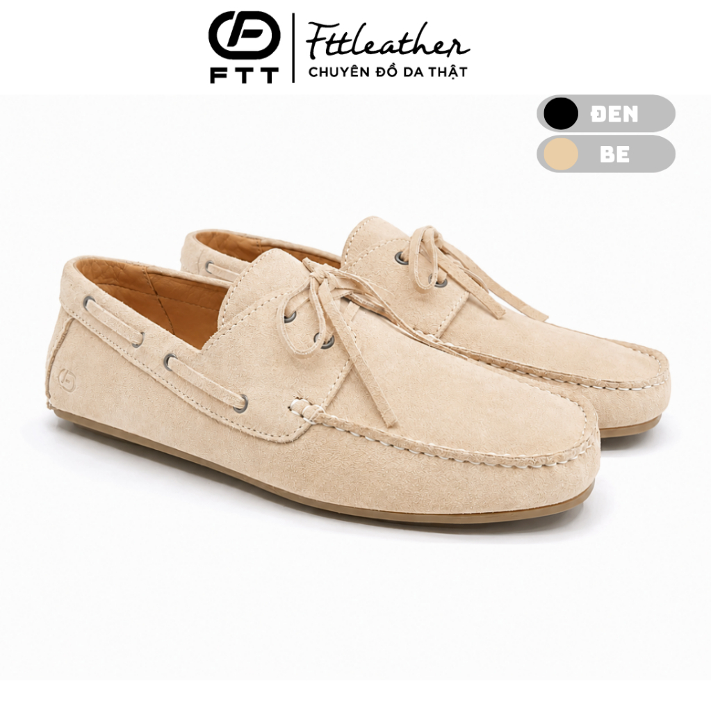 Giày da lộn nam boat shoes cao cấp FTTLeather giày da lộn nam đế bệt sang trọng đi hằng ngày FC008B4