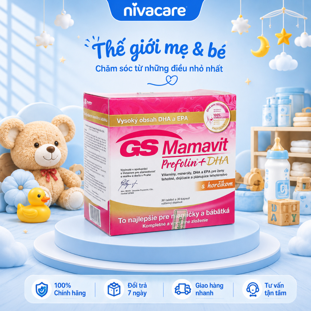 GS Mamavit viên bổ bà bầu Prefolin DHA, 23 vitamin khoáng chất, DHA EPA, acid folic cho mẹ bầu và ch