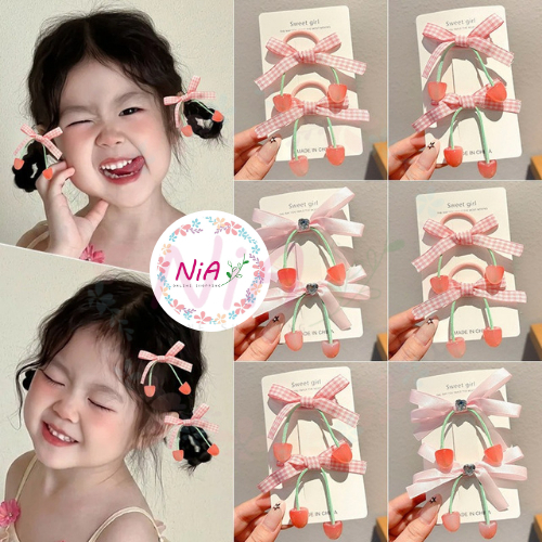 Set 2 kẹp tóc cột tóc nơ cherry cho bé gái phụ kiện tóc dễ thương cute đáng yêu NiA Shop PK345