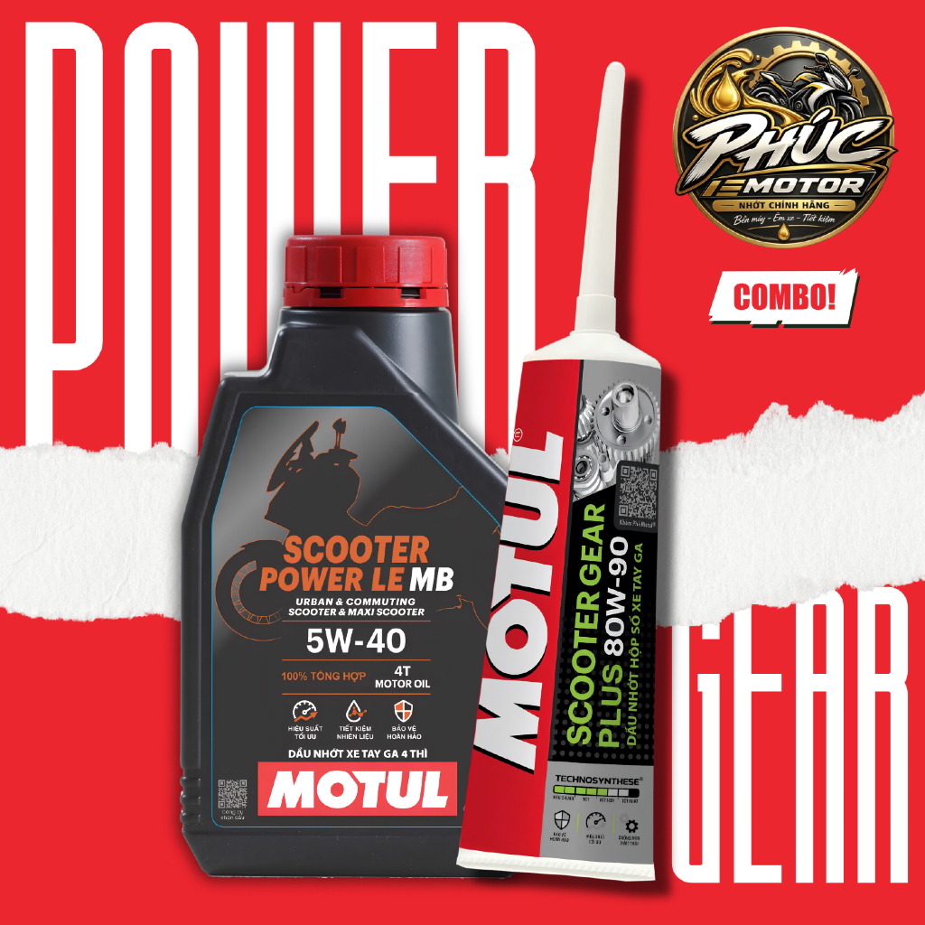 Combo Nhớt Motul Scooter Power LE và Nhớt Lap Nhớt Hộp Số Motul Scooter Gear Plus 80W-90
