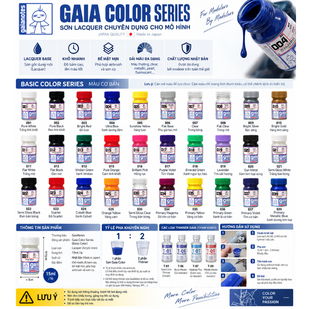 Gaia Notes Standard Series - Sơn Lacquer Gaia Color Cho Gunpla Gundam Airbrush Mô Hình