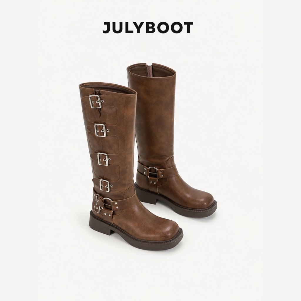 Boot nâu nữ Cổ Cao Bốt Cao Bồi Biker boots - Đế 6 cm Mang Kiểu Chùng Phong Cách vintage Cực Xinh bik
