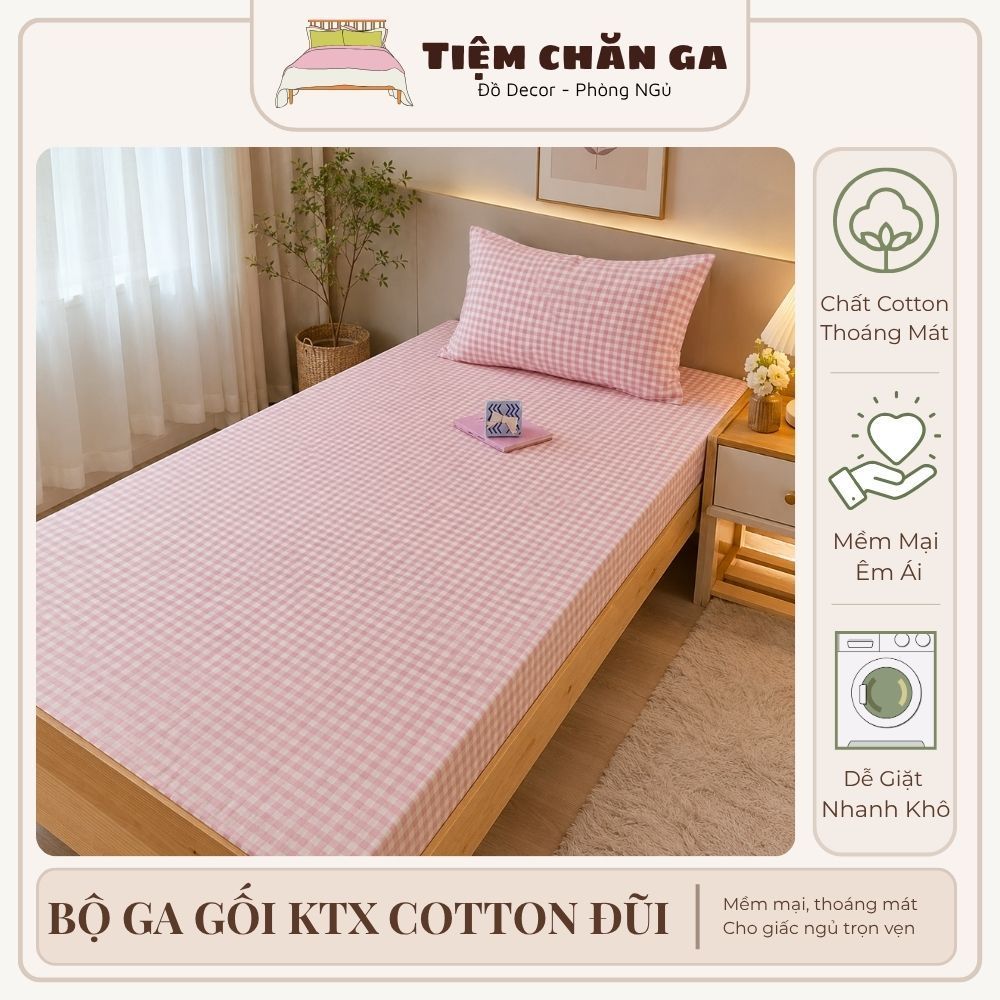 Bộ Ga Gối Ký Túc Xá Cotton Đũi, Ga Chun Bọc Nệm Co Giãn 4 Chiều, Mềm Mịn Thoáng Mát, Size 80cmx2m 1m