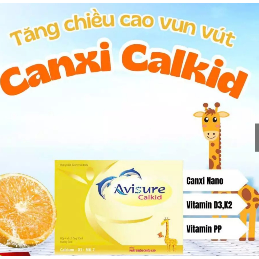 Avisure Calkid hộp 4 vỉ x 5 ống 10ml,Canxi Hữu Cơ Cho Bé.Bổ Sung D3 K2,Hỗ Trợ Phát Triển Chiều Cao,B