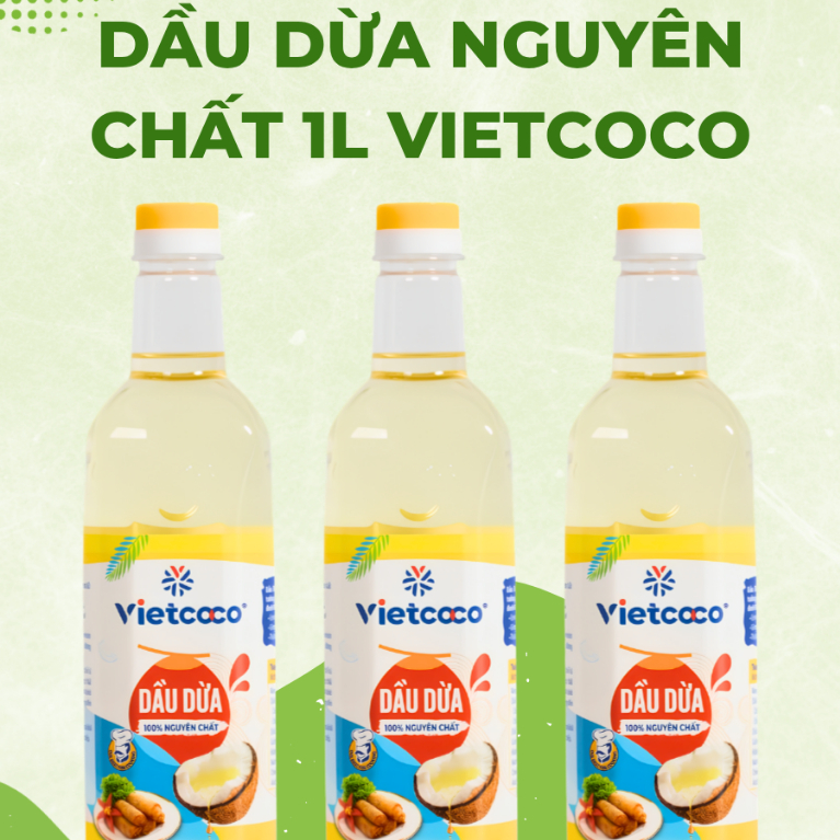 Combo 10 Chai Dầu Dừa Nguyên Chất Vietcoco 1 Lít Dầu Ăn Từ Dừa Coconut Oil 1L Ăn Chay Cooking Oil