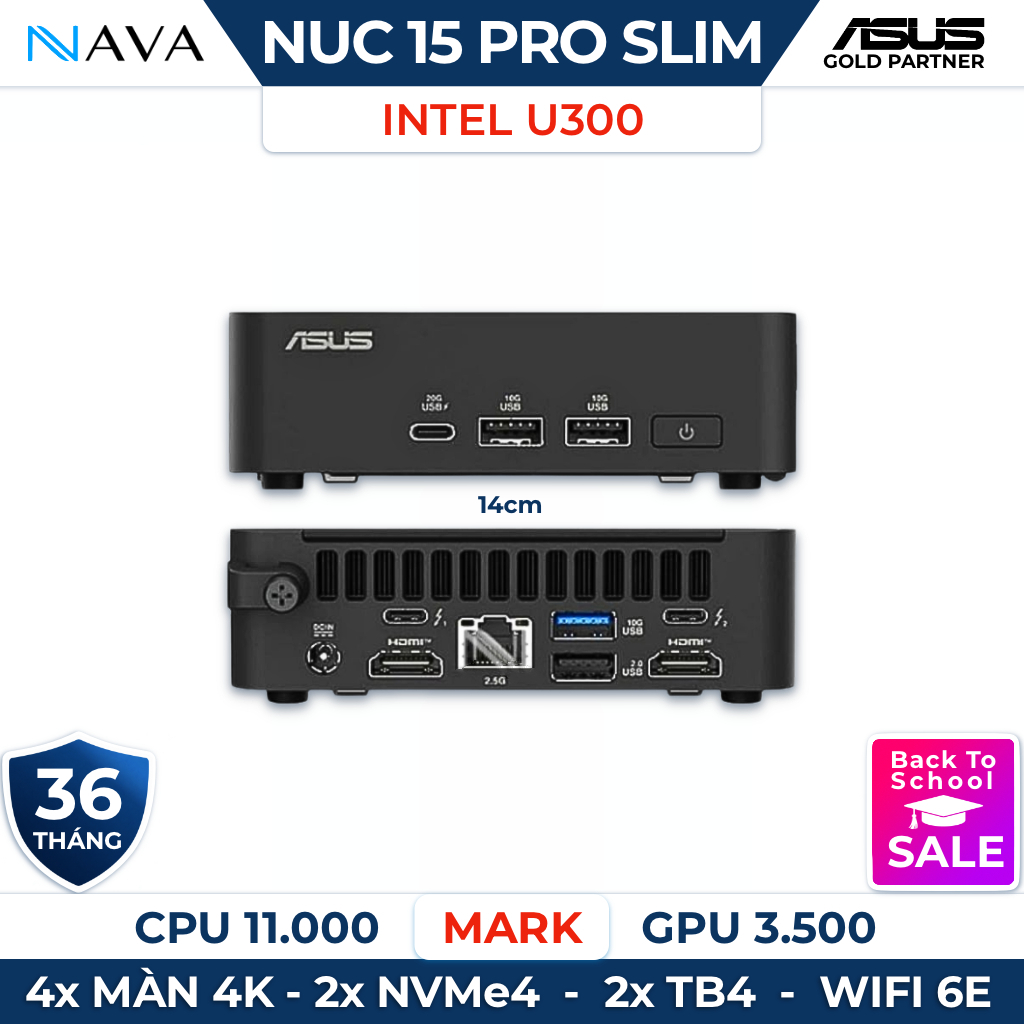 Mini PC ASUS NUC 15 PRO Slim Intel U300/120U/210H, Chính Hãng, Nhỏ Gọn, Bền Bỉ - BẢO HÀNH 36 THÁNG