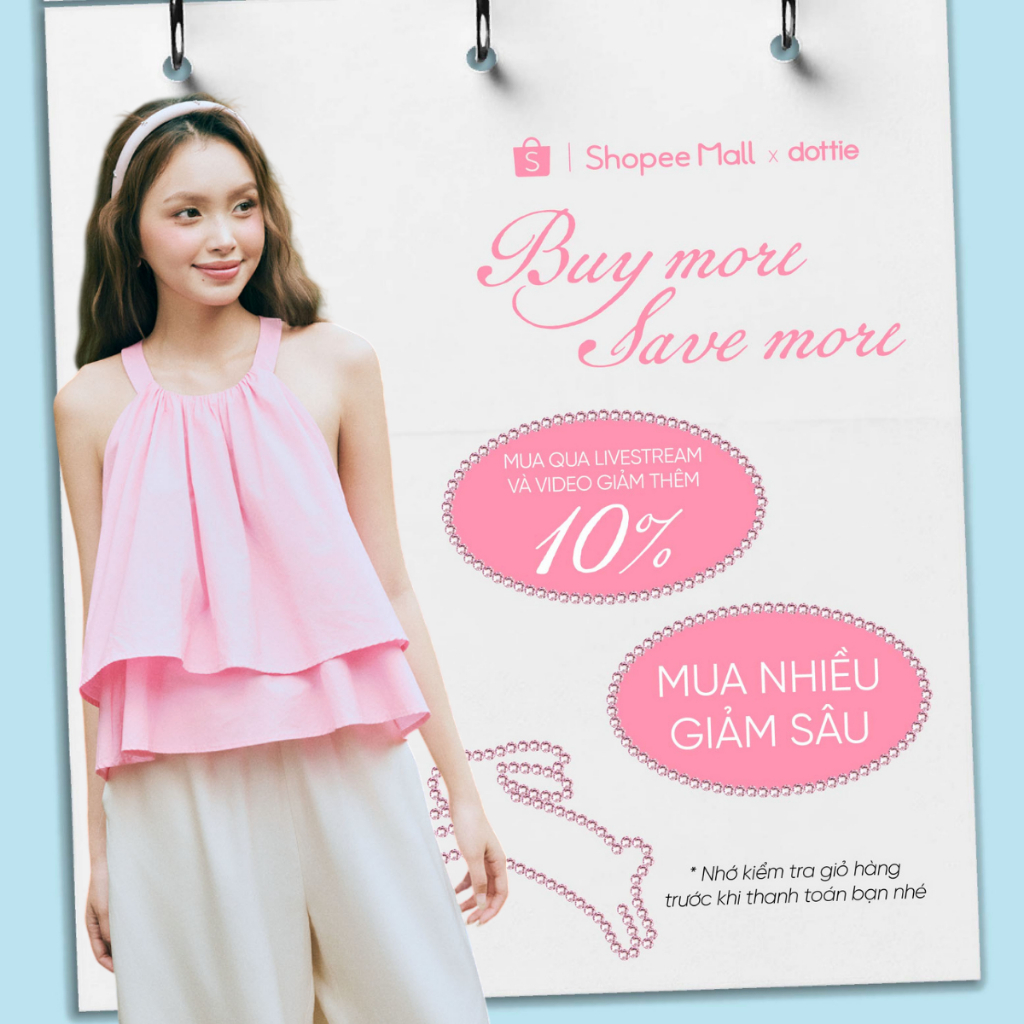 [SUMMER] DOTTIE - Áo yếm xòe 2 tầng - Hồng - T1184