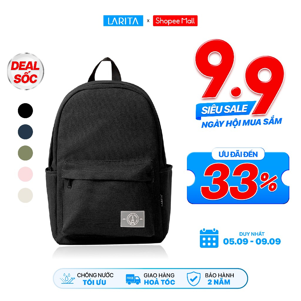 Balo Nam Nữ Larita CLASSIC BASIC 13" - Đựng Laptop 13 Inch, Nhỏ Gọn, Chất Liệu Vải Bền Bỉ, Kháng Nước Tối Ưu