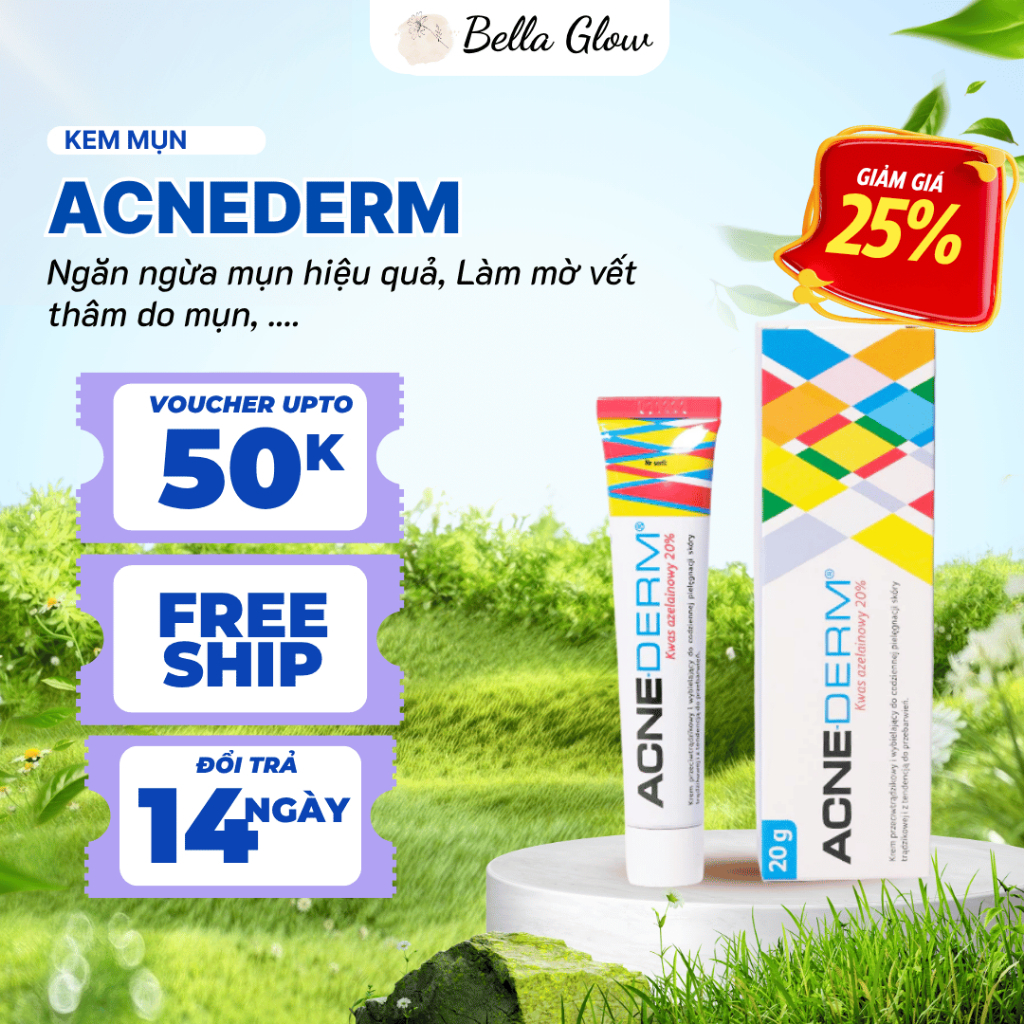 Kem giảm mụn, làm trắng da  Acnederm Azelic acid giảm mờ thâm mụn hiệu quả gel 20gr