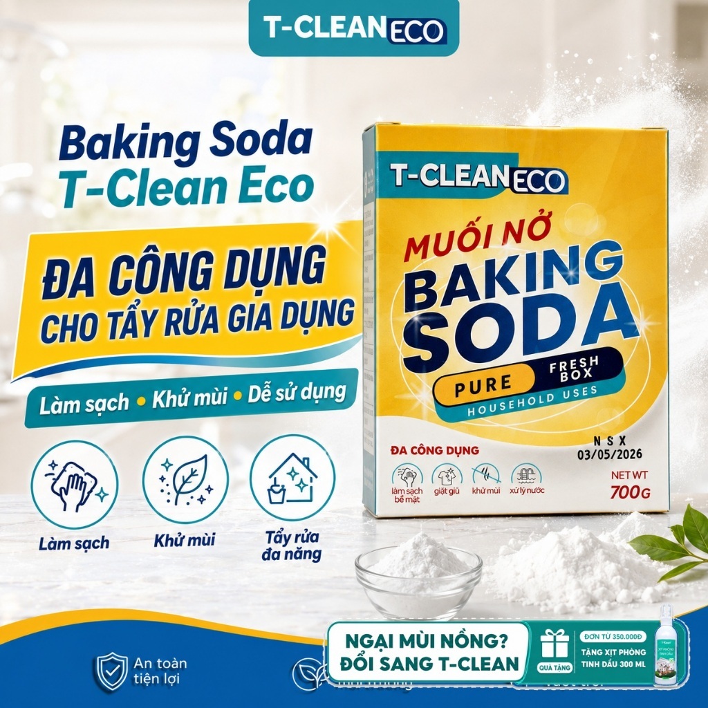 Baking Soda T-Clean 700g, tẩy rửa đa công dụng, khử mùi diệt khuẩn
