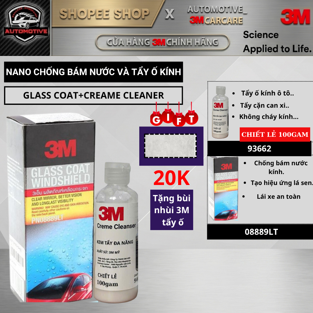 Combo Tẩy Ố 𝐂𝐑𝐄𝐌𝐄 𝐂𝐋𝐄𝐀𝐍𝐒𝐄𝐑  và Chống Bám Nước Kính 𝐆𝐥𝐚𝐬𝐬 𝐂𝐨𝐚𝐭 𝐖𝐢𝐧𝐝𝐬𝐡𝐢𝐞𝐥𝐝 𝟑𝐌.