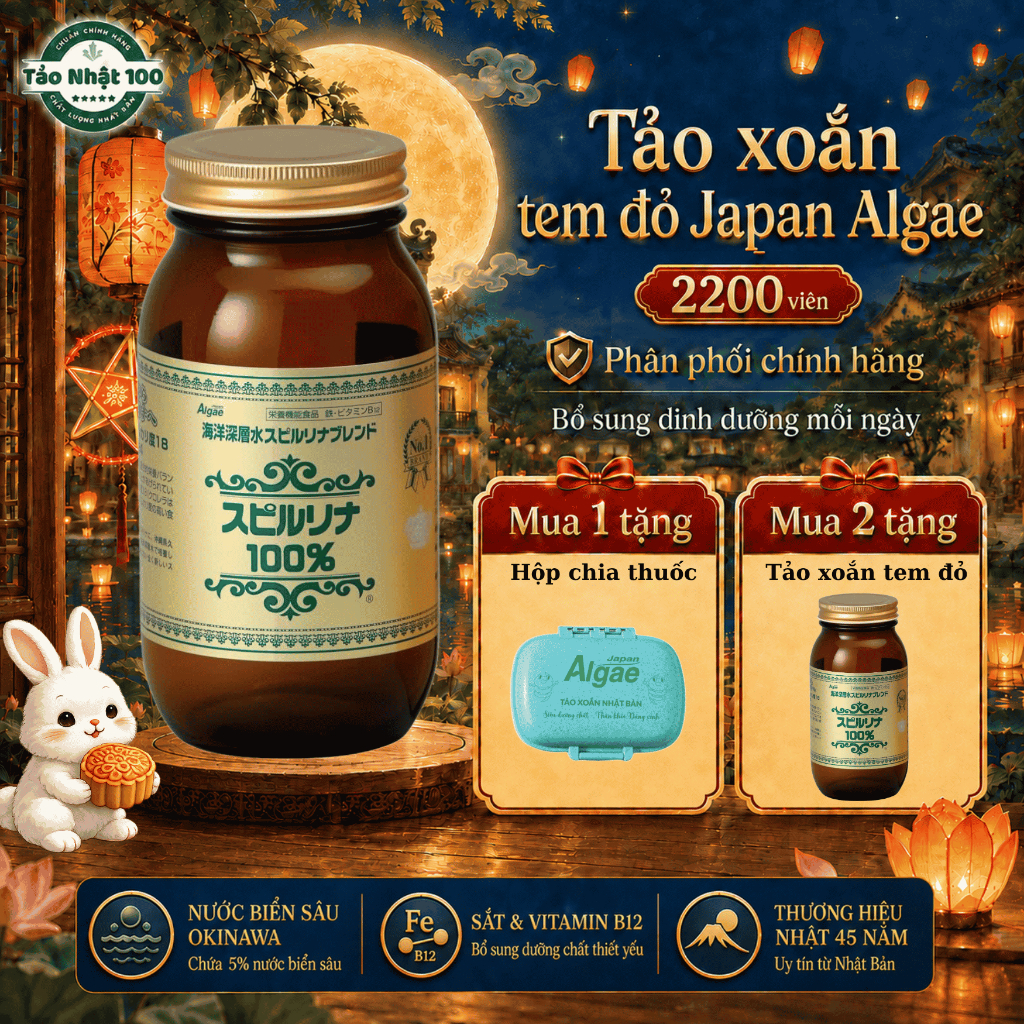 Tảo xoắn Deep Ocean Japan Algae Water Spirulina hộp 2200 viên Nhật Bản