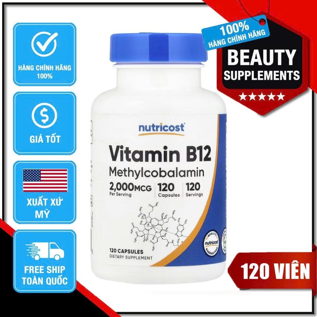 Nutricost - Viên uống B12 Methylcobalamine 2000mcg - Hộp 120 viên