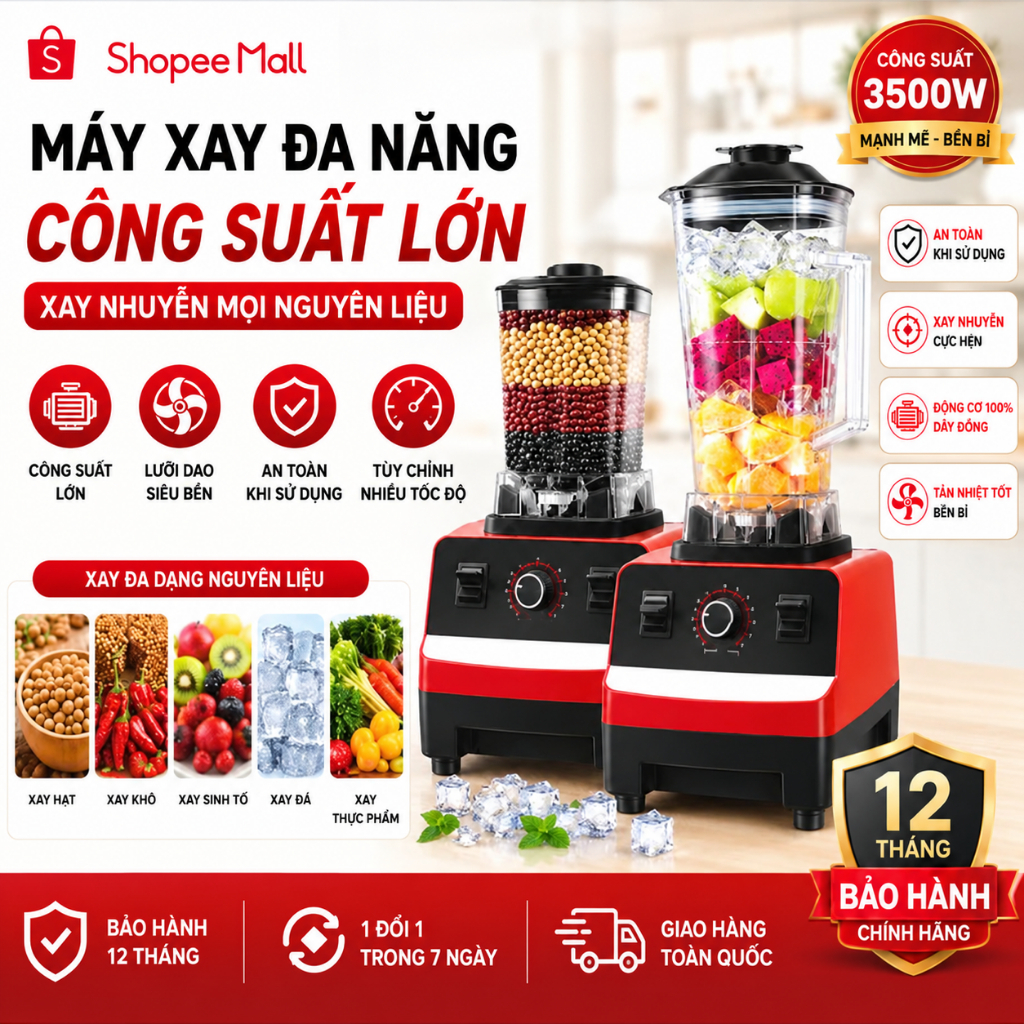 Máy Xay Sinh Tố Đa Năng PTLUXURY SC 1589 - Máy Xay Công Nghiệp 2 Cối Xay Công…