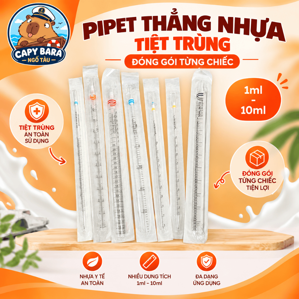 PIPET THẲNG bằng nhựa 1ml - 10ml tiệt trùng, đóng gói từng chiếc