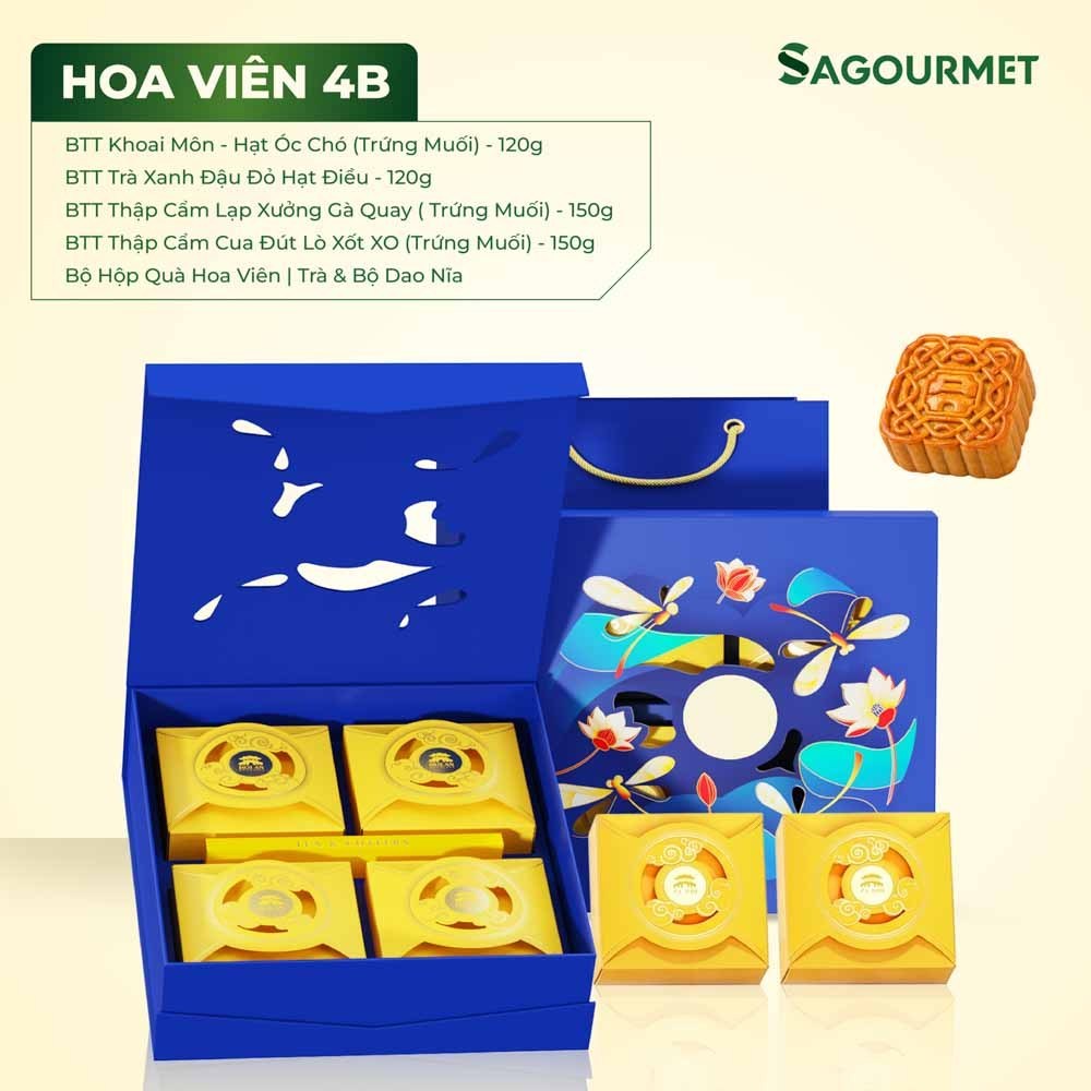 Bộ Hộp Quà Bánh Trung Thu Hoa Viên 4B Hội An Mooncake - Sagourmet - Tinh Hoa Mùa Trăng
