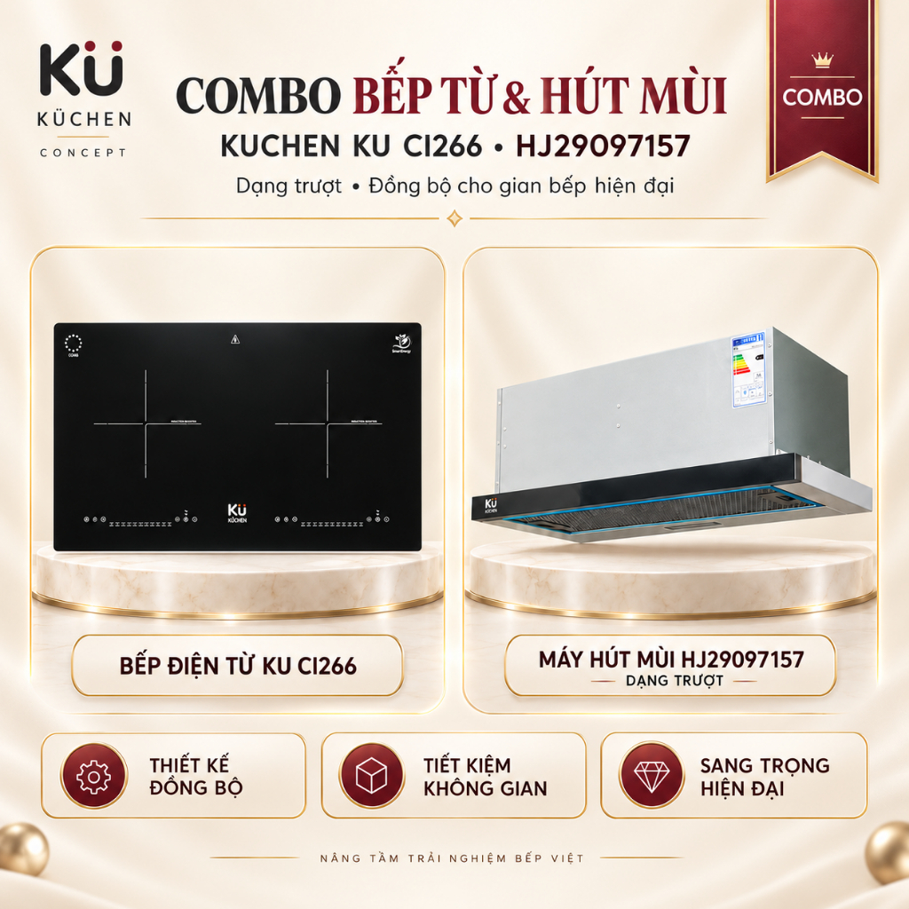 Combo Bếp Điện Từ & Máy Hút Mùi KUCHEN | KU CI266 + HJ29097157 Dạng Trượt | Kuchen Concept