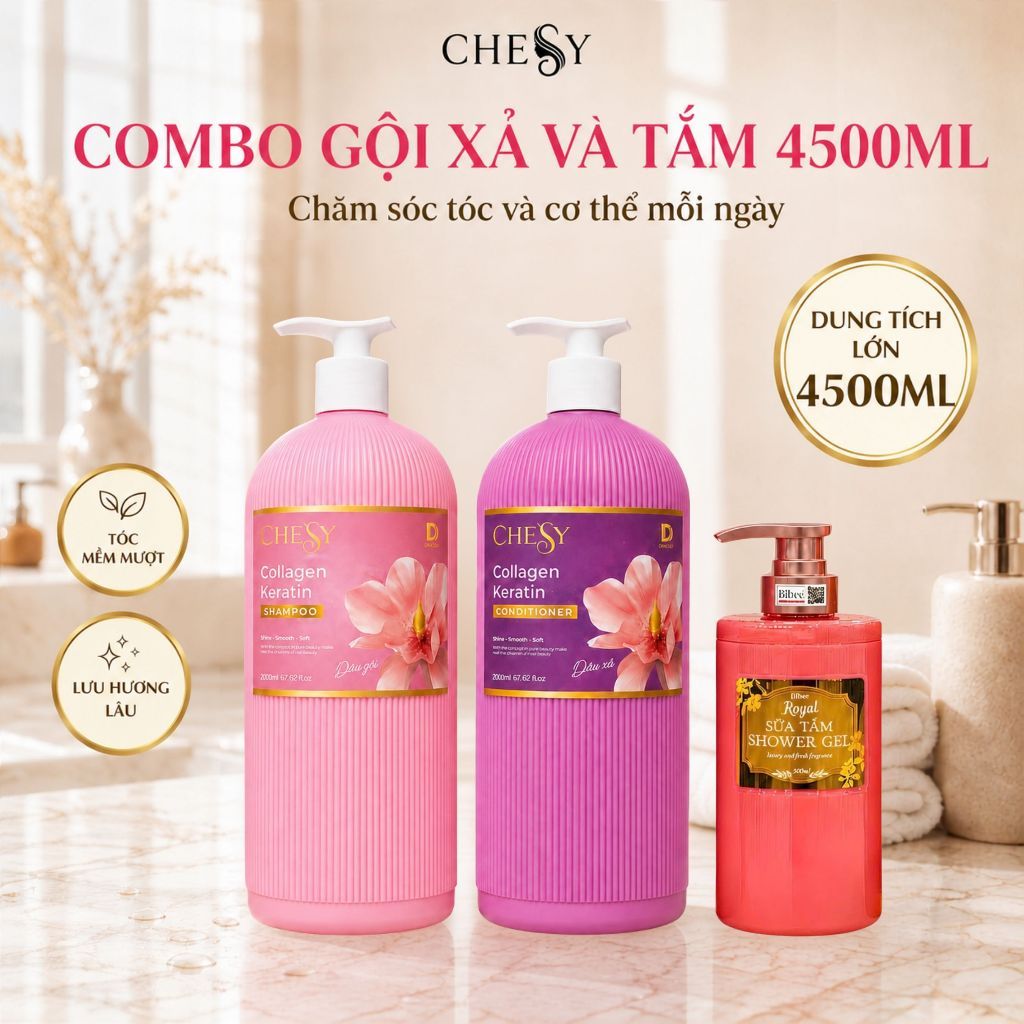 Combo Gội Xả Chesy Collagen 4000ml Và Sữa Tắm Bibee Royal 500ml Chăm Sóc Tóc Và Cơ Thể