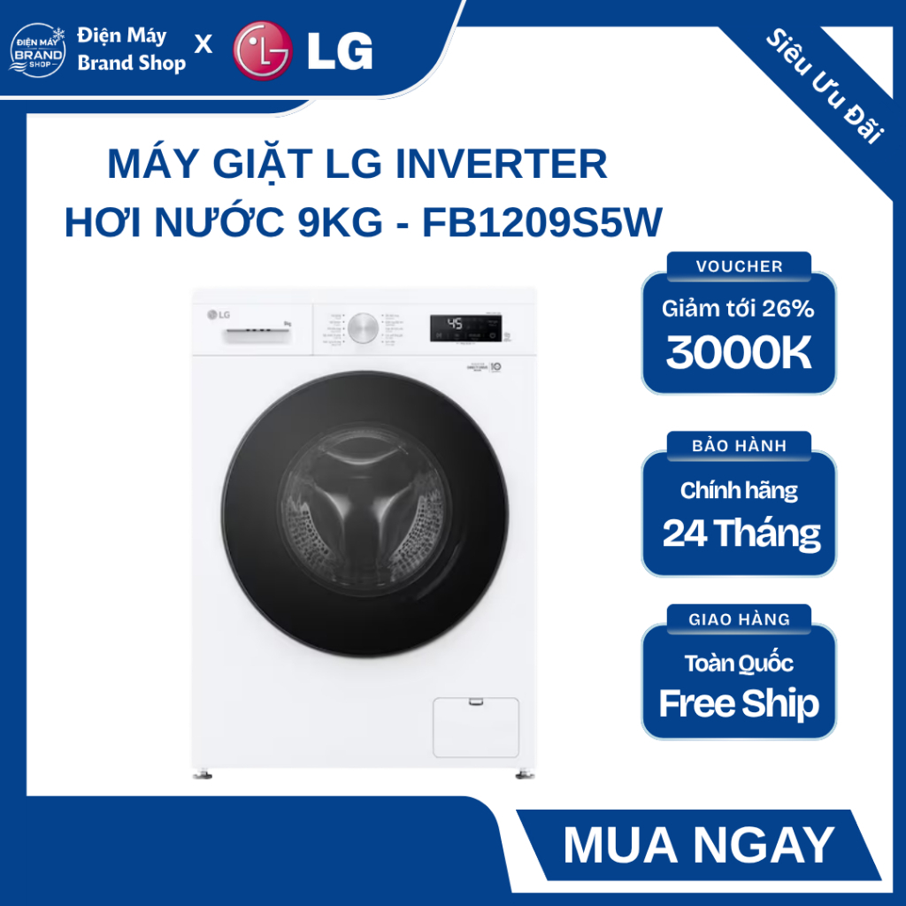 MÁY GIẶT LỒNG NGANG LG INVERTER 9KG FB1209S5W - TIẾT KIỆM ĐIỆN NƯỚC TỐI ĐA