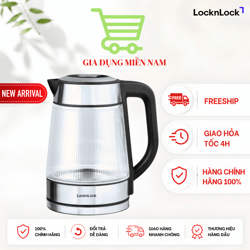 Ấm Đun Siêu Tốc Thủy Tinh Locknlock EJK256BLK, dung tích 1.8L -  Hàng Chính Hãng