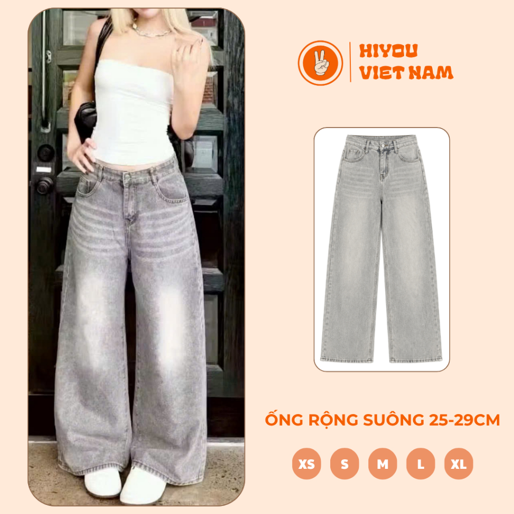 Quần Jean Ống Rộng, Quần Jeans Unisex Hiyou Trẻ Trung Năng Động Màu Wash Xanh, Xám Bạc, Wash Vàng