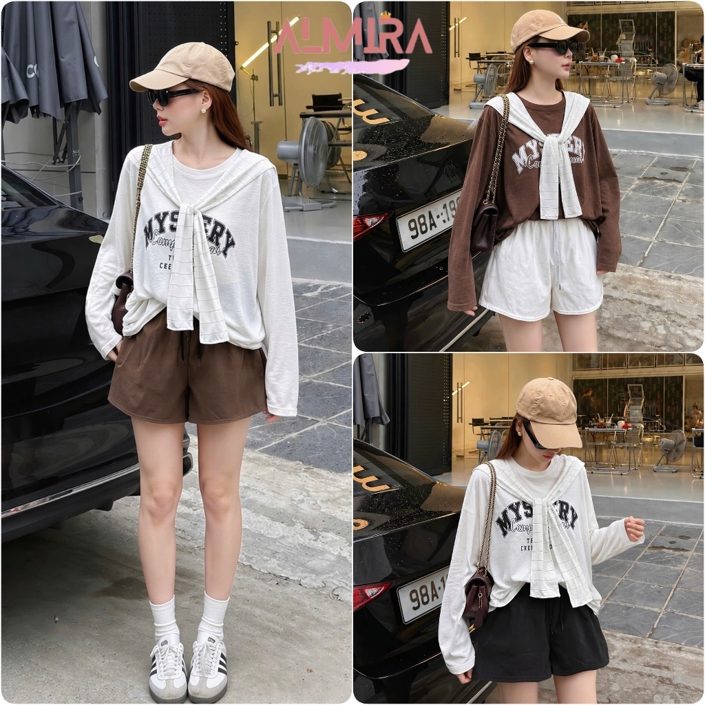 Sét Bộ Đồ 3 Món Áo Thun Giấy + Khăn Thuỷ Thủ + Quần Short Almira Store GK1