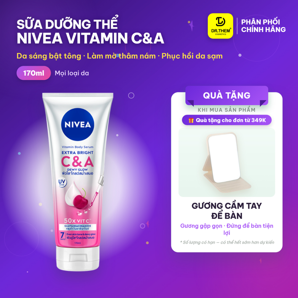 Sữa Dưỡng Thể Nivea Vitamin C&A 170ml - Dưỡng Sáng, Đều Màu Da Sau 7 Ngày, 50X Vitamin C & 100X Vita